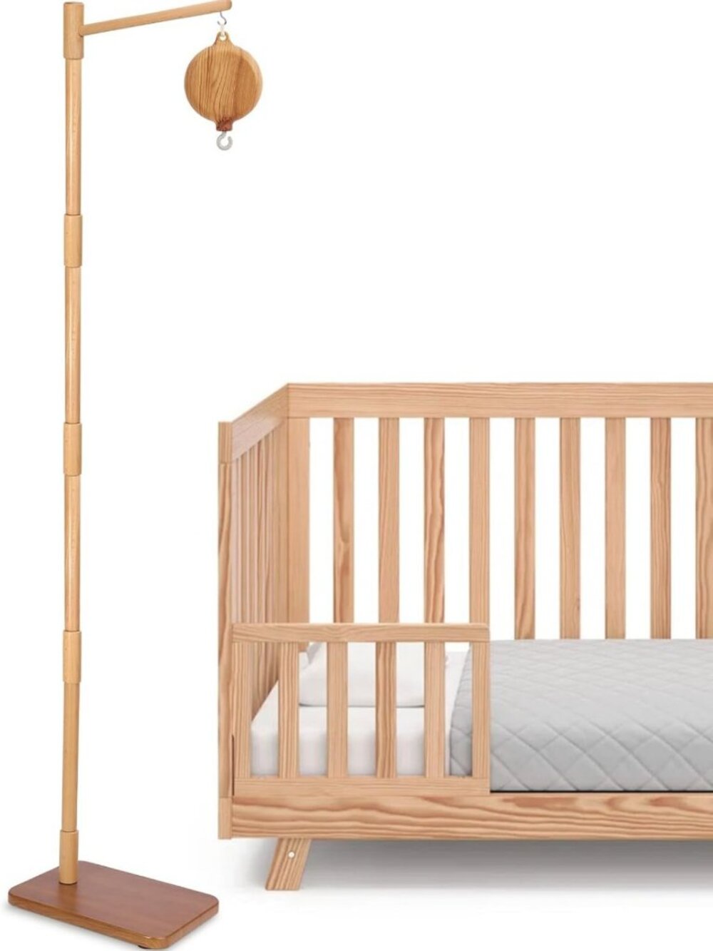 Wooden Crib Mobile Arm with Music Box - 65 Inch, 35 Lullabies, Volume Control
